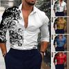 Men Top Shirt Gradient 3D Printed Long Sleeve Turndown Collar Slim Fit Temperament Button Down Clothing