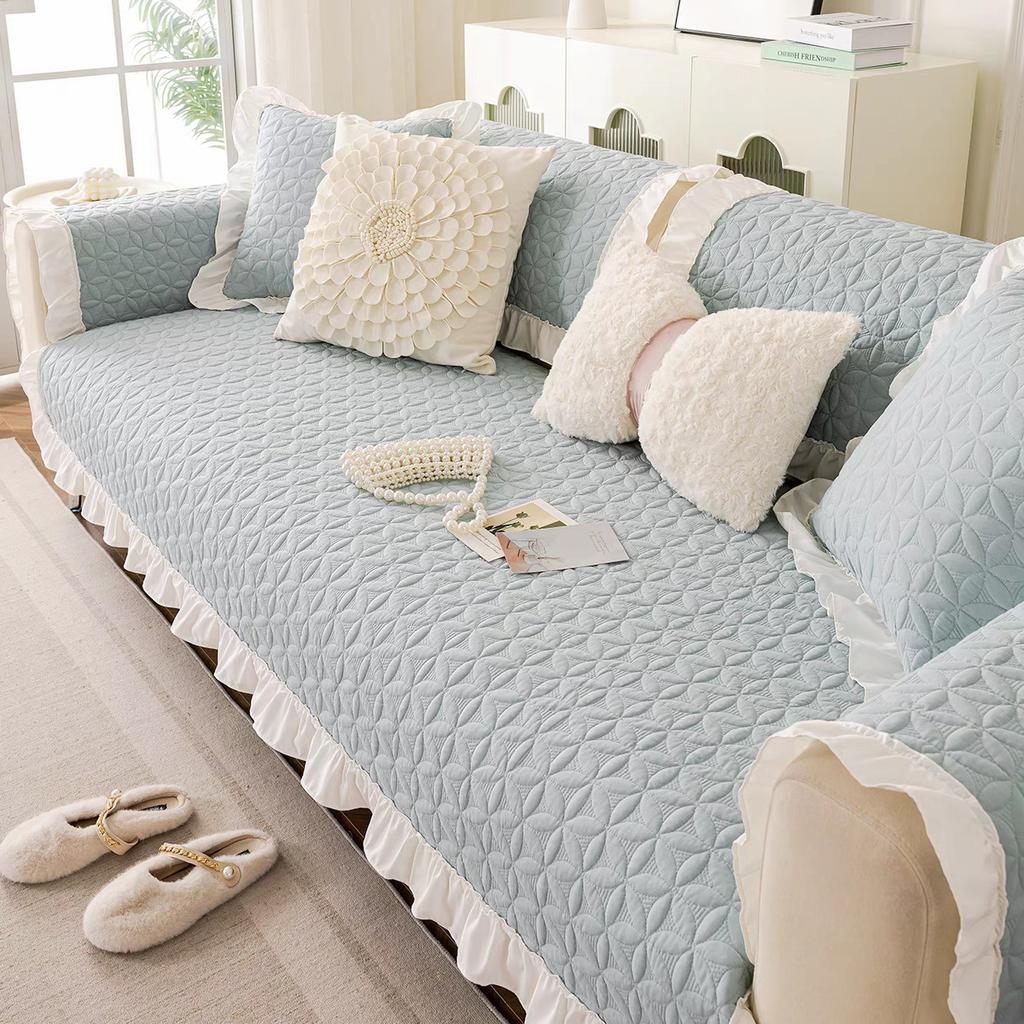 Velkoobchod Polštář na pohovku Čtyřsezónní Univerzální Látkový Sedák Čistá Bavlna Krémový Větrný Okraj Lotosového Listu Protiskluzový Potah na Pohovku Ručník