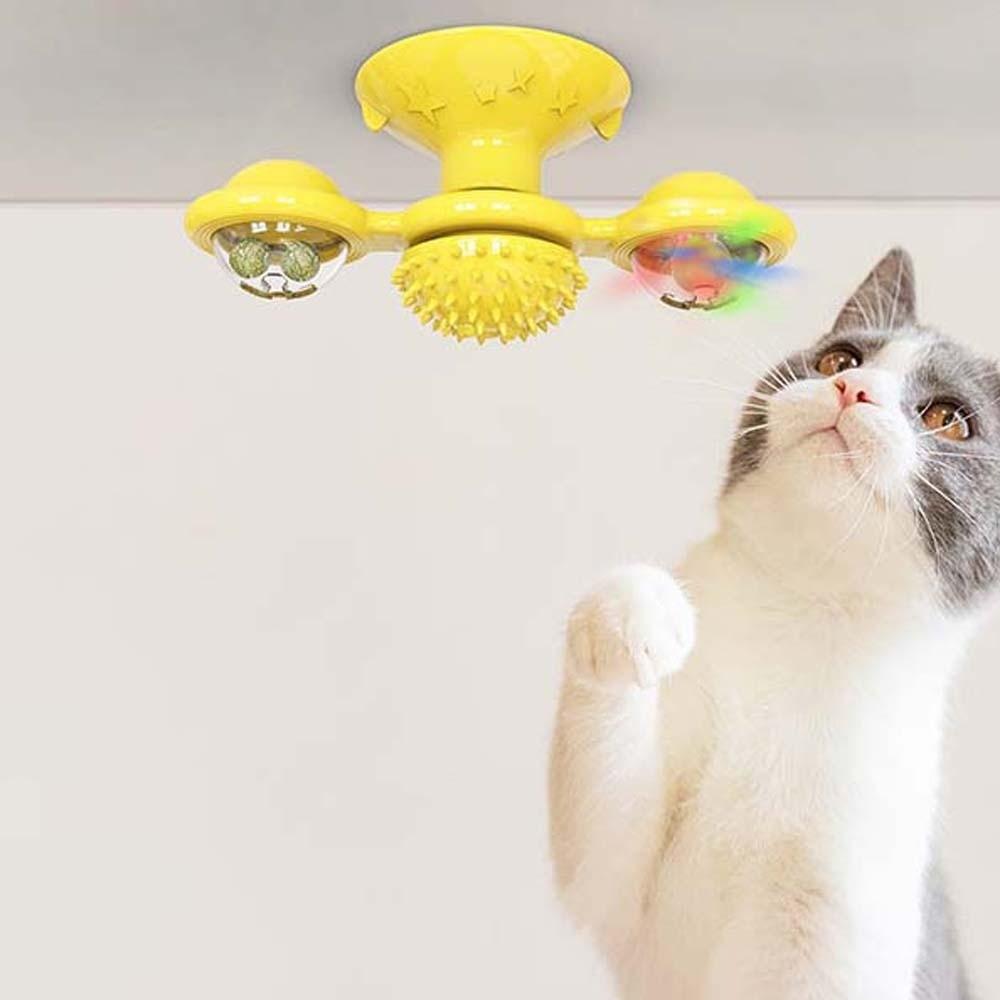 Interactive Windmill Cat Toy Kitten Puppy TPR Pet Training Toy Glowing Rotating PC Rotatable Plaything for Cat Brush Teeth