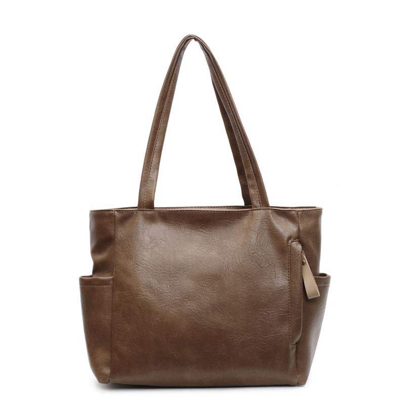 PU Shoulder Bag Women Solid Color Large Capacity Handbag Commuter Tote Bag