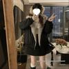 American Retro Fur Collar Hooded Short Workwear Jacket for Women - Thickened Plush for Autumn & Winter