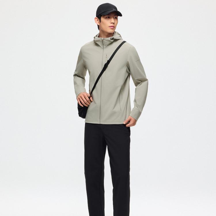 Anta Comfortable Casual Simple Hooded Zipper Lightweight Jacket Men Jacket Light-Gray Green 152520615-2