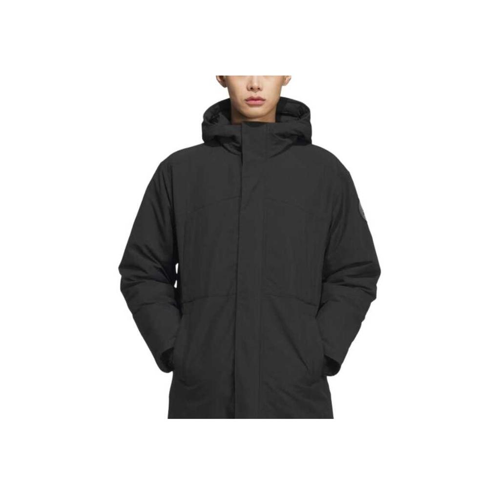 Adidas Solid Color Windproof Warm Waterproof Water-Repellent Hooded Comfortable Long Sleeve Down Jacket Unisex Jackets Black JM9145