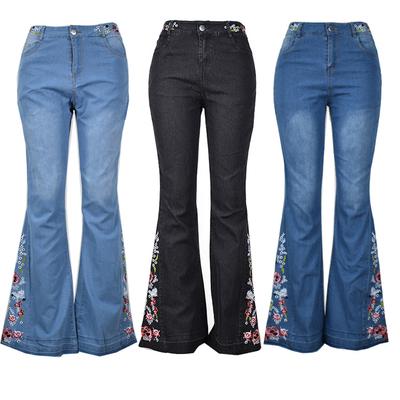 Damen Jeans Bestickte verwaschene Schlagjeans Hose