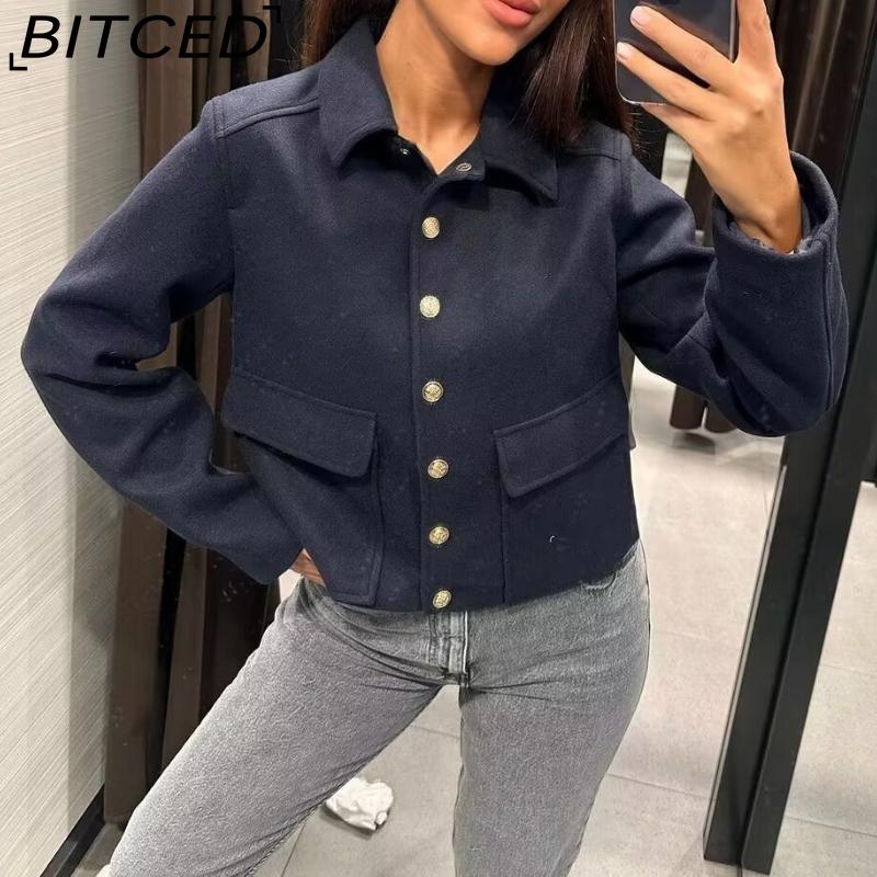 BITCED Women's Spring/Fall Collared Pocket-Detailed Single-Breasted Jacket