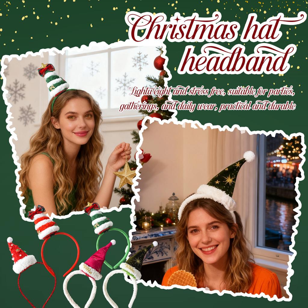 Festive Christmas Headband with Decorative Mini Santa Hat and Ornament Embellishments for Holiday Party Accessory and Seasonal Wear