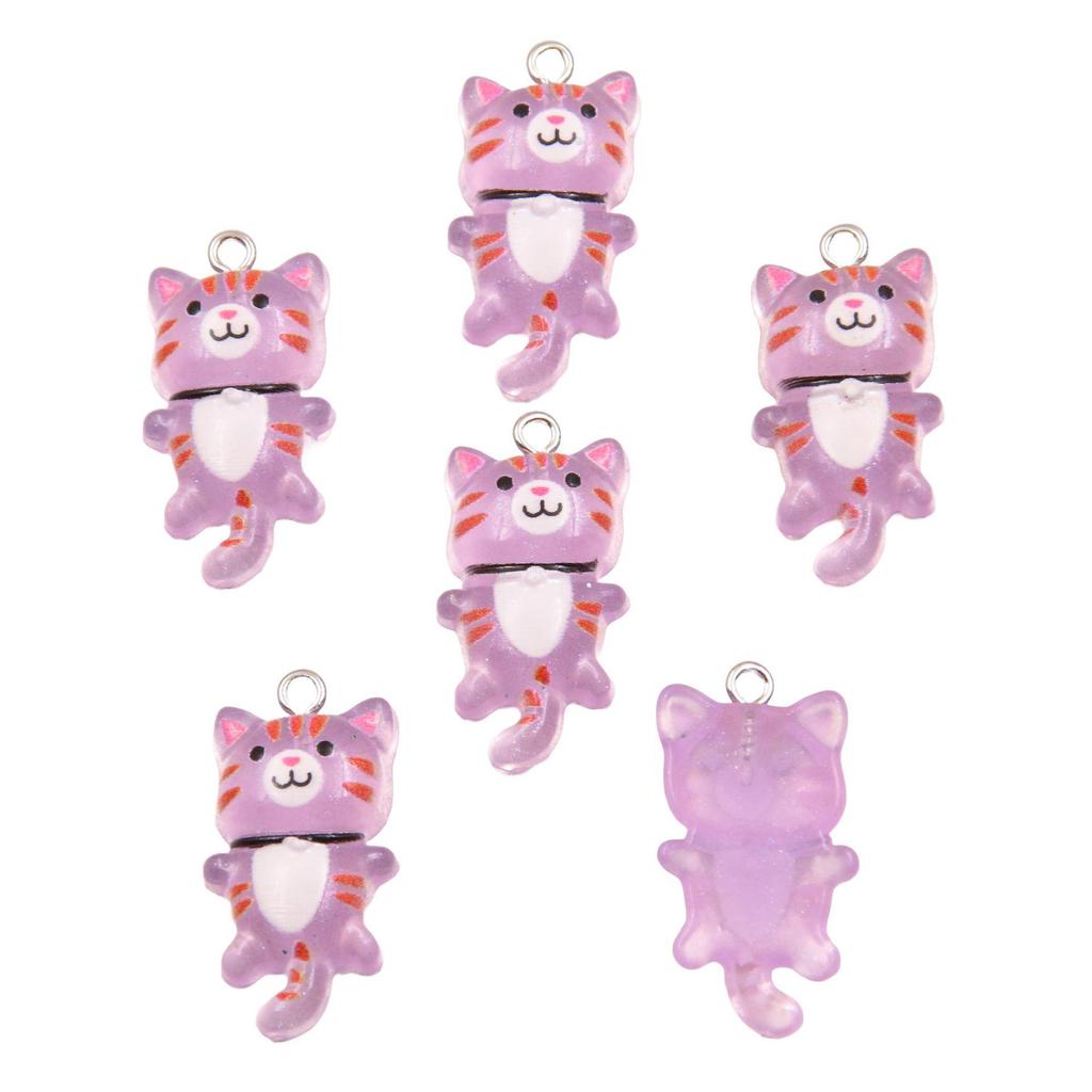 7-Color 15x29mm Translucent Luminous Cat Charms Keychain Accessories