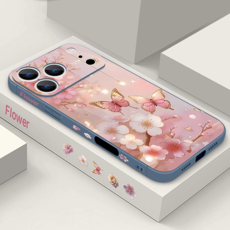 Dream Butterfly Floral Pattern Lanyard Case For iPhone 17 Pro Max Soft Silicone Cover For iPhone 16 Pro Max Funda iPhone 15 14 13 12 11 16E