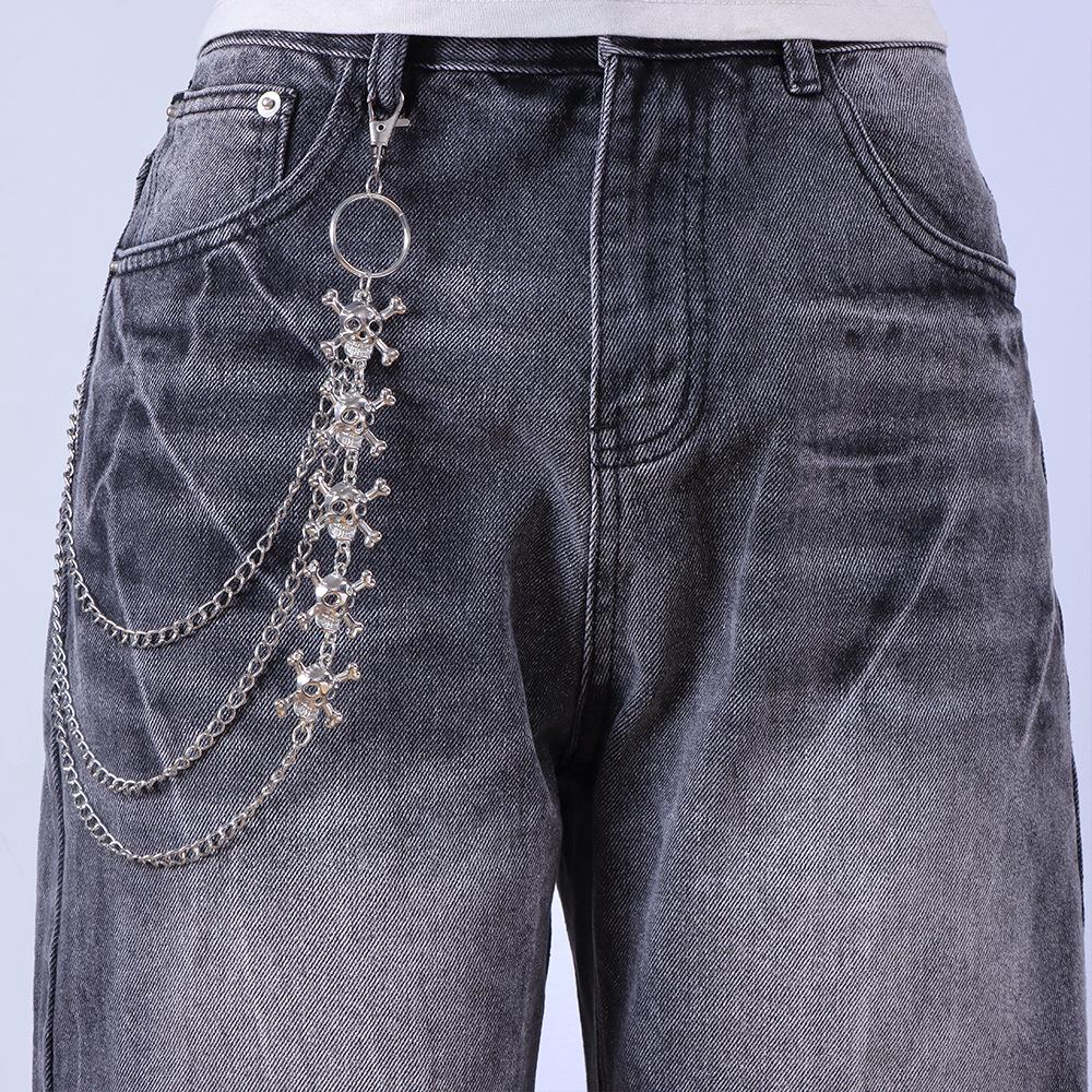 Unisex Hip Hop Punk Double Layer Waist Chain with Skull Pendant for Jeans
