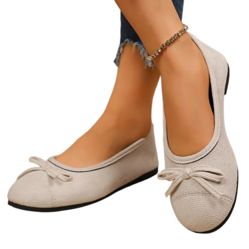Women's Ballet Flats Slip On Round Toe Bow Accent Soft Upper Flexible Sole Casual Footwear