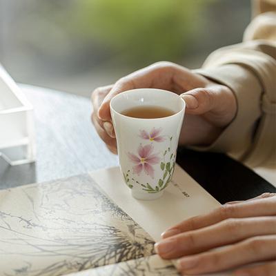 Hand-painted Flower Shadow Starry Smell Cup Household Ceramic Teacup Kung Fu Tea Set Thin Tire White Porcelain Tea Cup