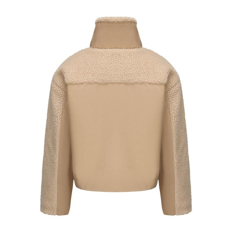 Vintage Style Womens Plush Fleece Bomber Jacket Windproof Warm Loose Fit Lapel Zipper Short Coat Long Sleeves Outerwear Autumn Winter Tops