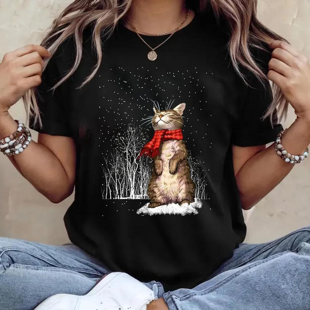 Christmas Kitten  Graphic Tshirt Mens Women Fashion Vintage Tshirts Casual Oversized Tee Shirt Streetwear