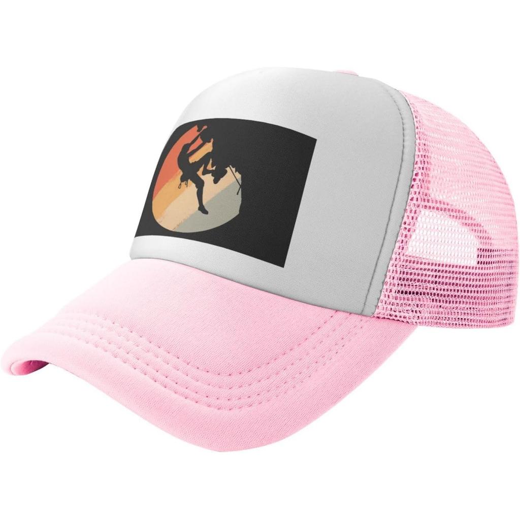 Rock Climbing Graphic Trucker Hat Retro Mountain Climber Snapback Mesh Cap for Outdoors