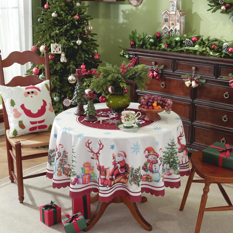 New Christmas Round Tablecloth Red Waterproof and Dustproof Holiday Decoration Table Cloth Stain Resistant and Wrinkle Resistant