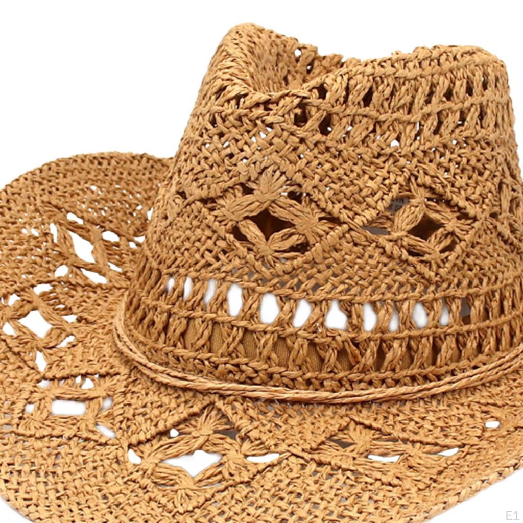 Cowboy Hat, Handmade Weave Sun Floppy Beach Hats for Festival Vacation Travel Outdoor