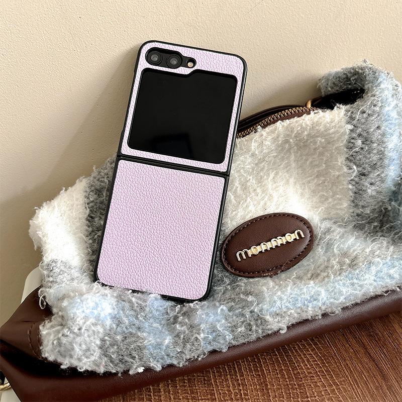 

Leather Solid Color Mobile Phone Case for Samsung Zflip6 Clamshell Folding Screen Findn2Flip Hard Shell Xflip pocket2