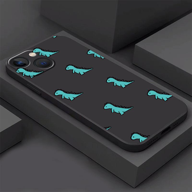 Custodia Per Apple iPhone 14 13 11 12 Pro 7 XR X XS Max 8 Plus 6 6S SE 2022 13Pro Nera Morbida Telefono Funda Fiore Piccolo Dinosauro
