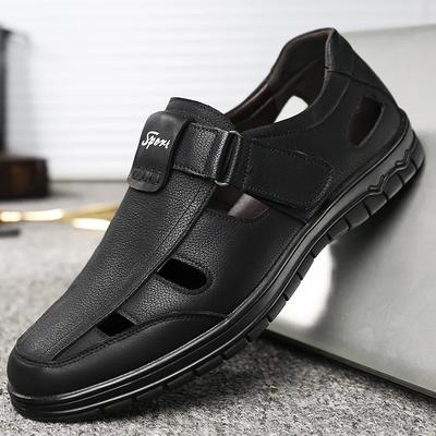 Sandales d'été en cuir véritable pour hommes, respirantes, ajourées, sandales plates classiques pour hommes, cuir caoutchouc solide, sandales décontractées pour hommes 785