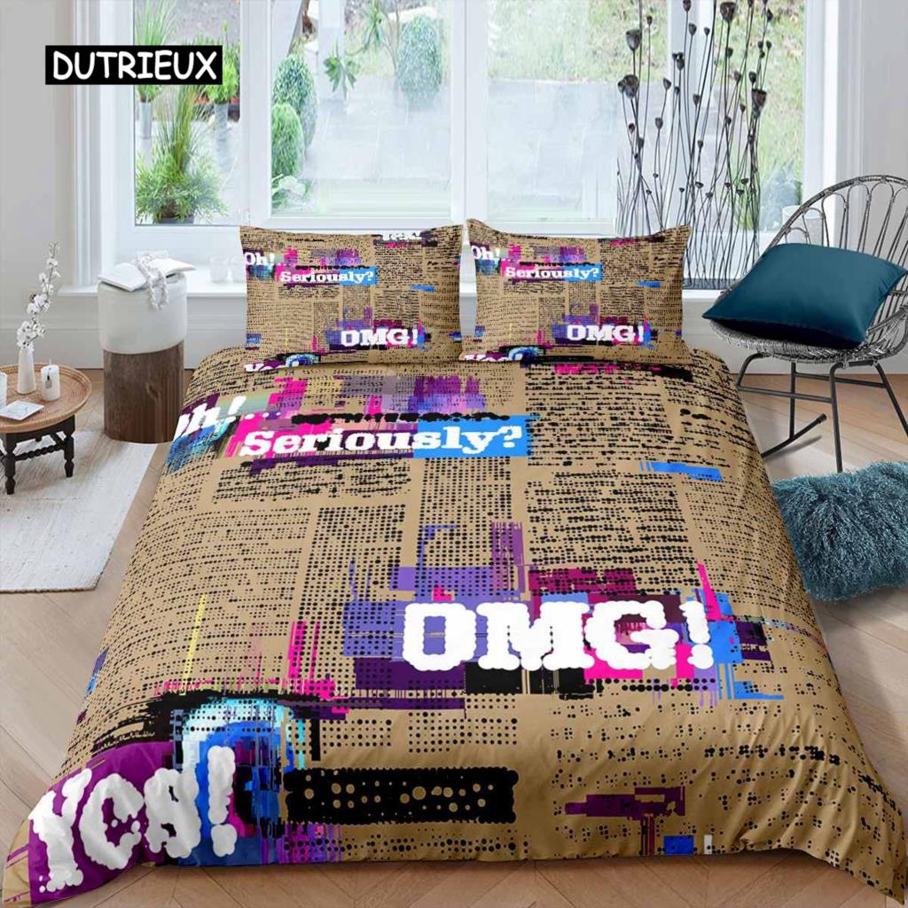 Old Newspaper Duvet Cover Set Kid Hot Air Balloon Comforter Cover Retro Truck Bedding Set Microfiber Bicycle Vintage Quilt Cover