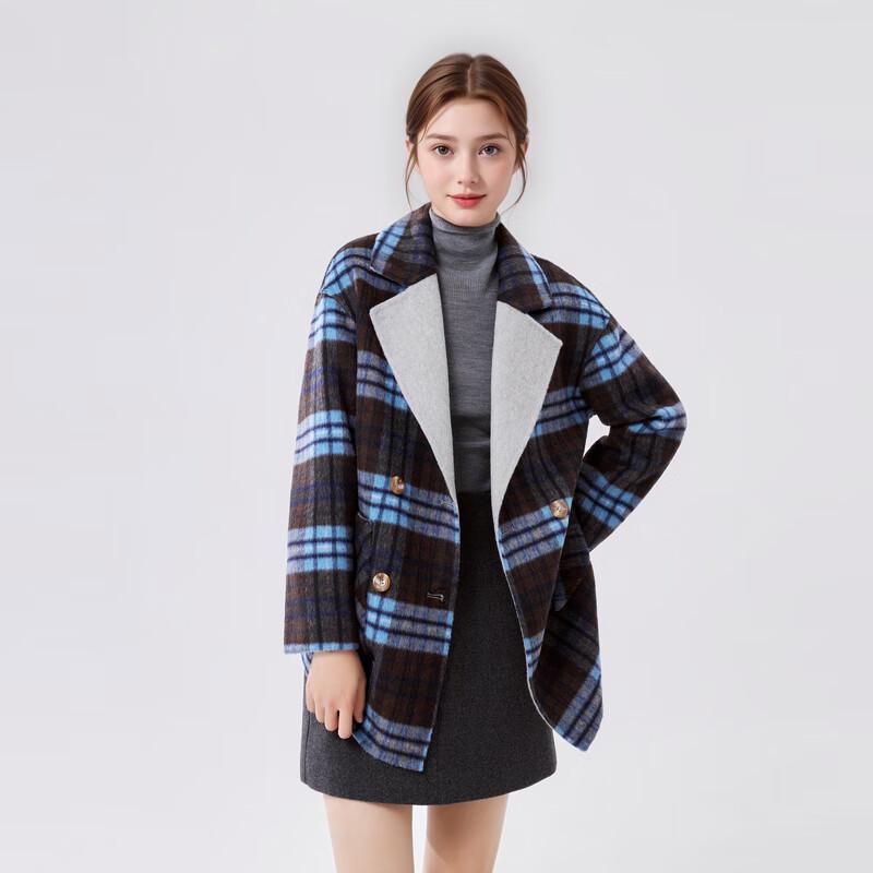 Women's Classic Color-block Wool Blend Double-faced Coat