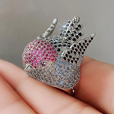 Huitan Rainbow Bird Rings for Women Hyperbole Female Finger Accessories Party Special-interested Girl Gift BlingTrendy Jewelry