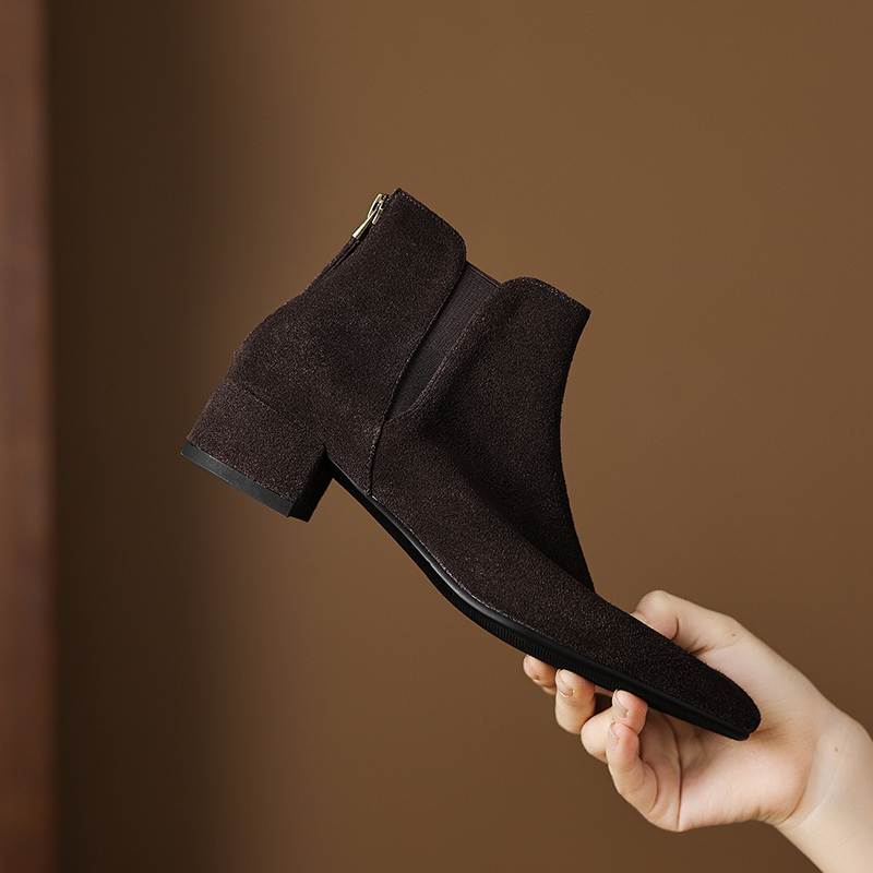 Krazing Pot Rindsvelours Nubuk Runde Zehenpartie Dicke Absätze Chelsea Boots Größe 43 Reißverschluss hinten Damen Stiefeletten