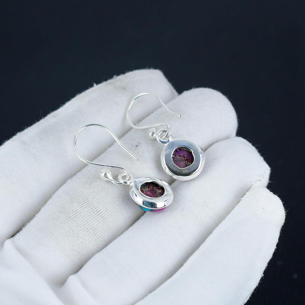 Natural Kingman Pink  Spiny Oyster Gemstone Earrings, 925 Sterling Silver Earring, Handmade Boho Silver Jewelry Dangle Earrings, Party Wear Gift