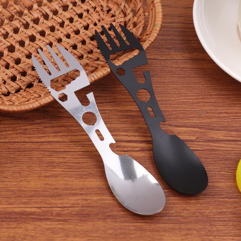 1/5Pcs 10-in-1 Stainless Steel Camping Utensils Set - Travel Hiking Cutlery Fork Spoon Opener Outdoor Survival Gear Tableware