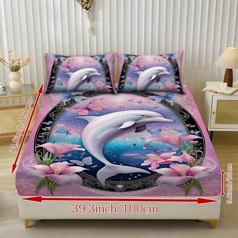 3Pcs Flower Dolphin Patterned Mattress Protective Cover (1 * Bed Sheet + 2 * Pillowcases) Skin-Friendly  for Home  Four Seasons