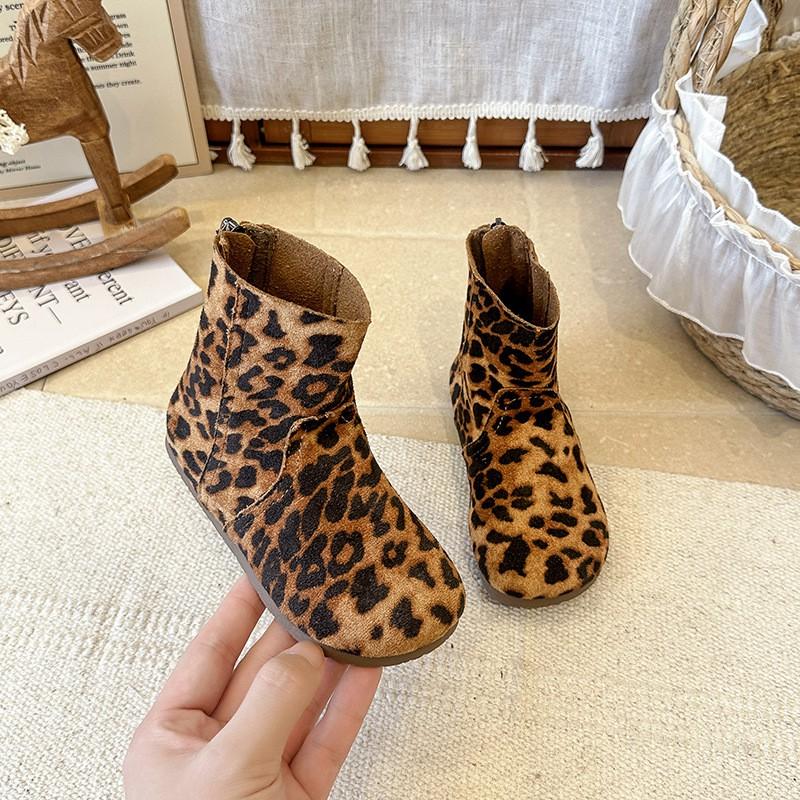Girls Chunky Sole Martin Boots Kids Ages 4-12 Slip-Resistant Short With Side Zip Polka Dot Leopard Print