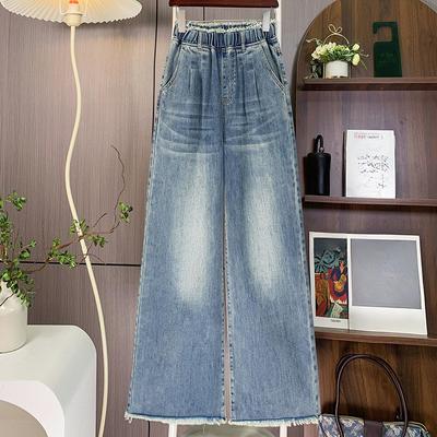 DIMANAF 2025 Plus Size Autumn Blue Basic Elastic Jeans New Pants Women Loose Denim Trousers Big Casual Pants 6XL