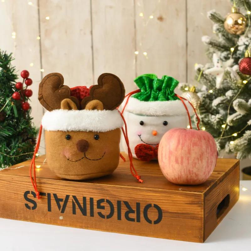 Christmas Decorations Sack Xmas Gift Candy Drawstring Apple Bag Snowman Santa Safe Fruit Bag Christmas Party Supplies YFA2229