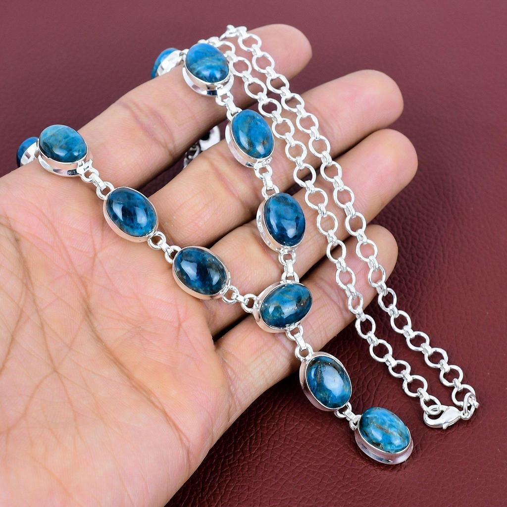 Neon apatite gemstone necklace dainty jewelry 925 sterling silver necklace adjustable chain necklace handmade antique  jewelry gifts for her