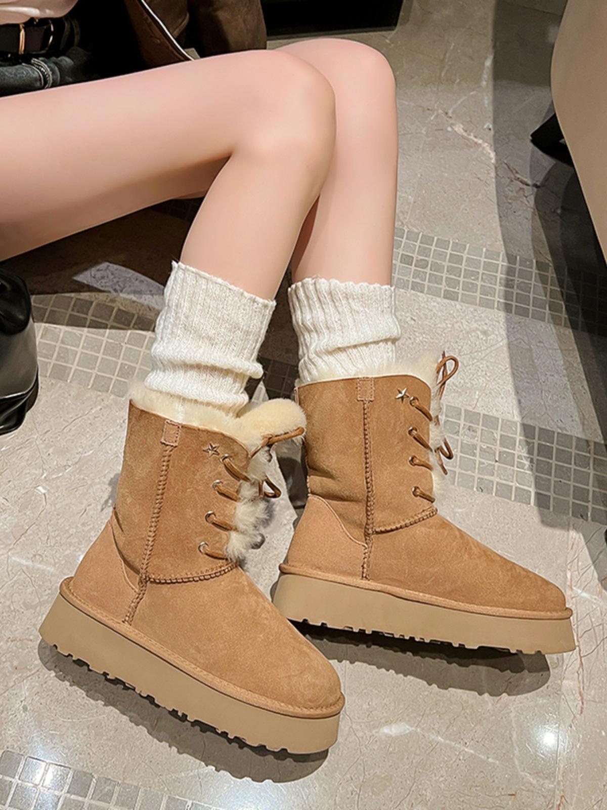 

Женские зимние ботинки 2025 новые на толстой подошве с увеличением высоты, меховые, цельнолитые, утепленные хлопковые ботинки, водонепроницаемые и нескользящие, модные короткие ботинки с мехом 40 верблюд