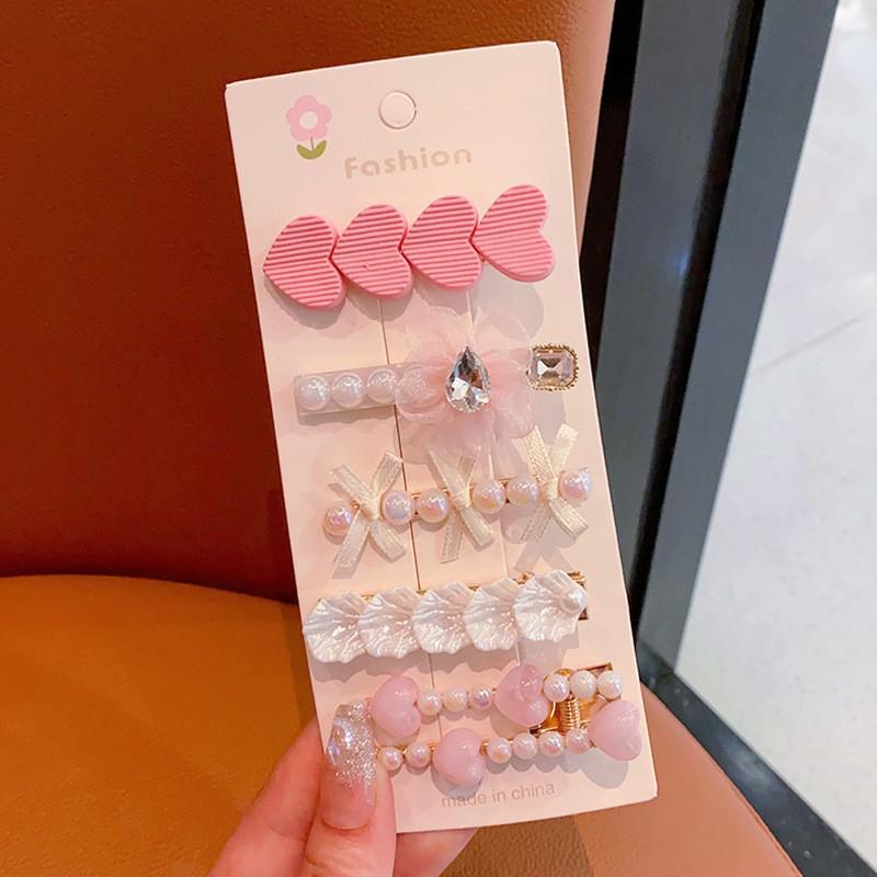 6-Piece Retro Korean Style Hair Clip Set with Bear, Pearl, Rhinestone, and Fairy Designs