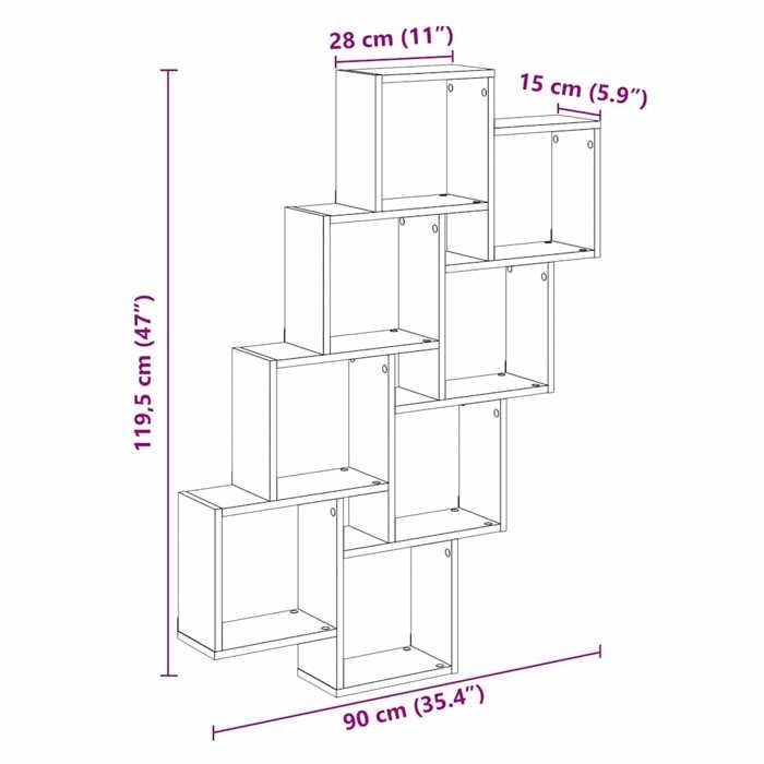 VidaXL Cube-shaped Wall Shelf Artisan Oak 90x15x119.5 Cm, Cube-shaped Storage, Figure-8 Organizer 856597