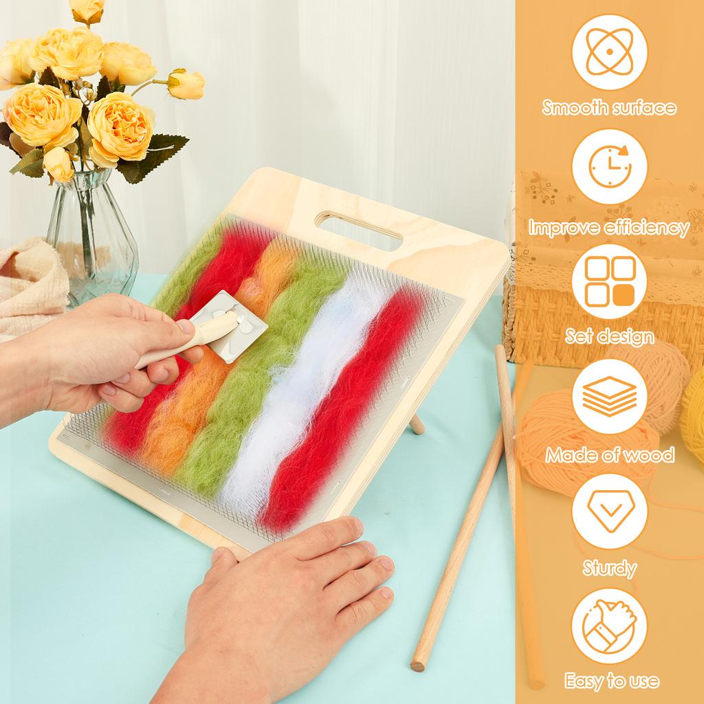 Carding Brush Set 25x25 Cm Rubber & Gauze Blending Board with Wool Brush Wool Needle Felting Tools for Felt Making Craft DIY