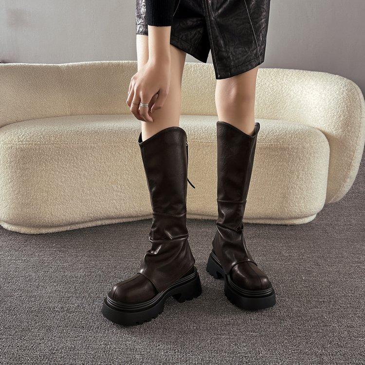 Thick-soled Boots Children's 2025 New Autumn and Winter Thin High Boots V-port Trouser Boots Stacking Boots Knight Boots