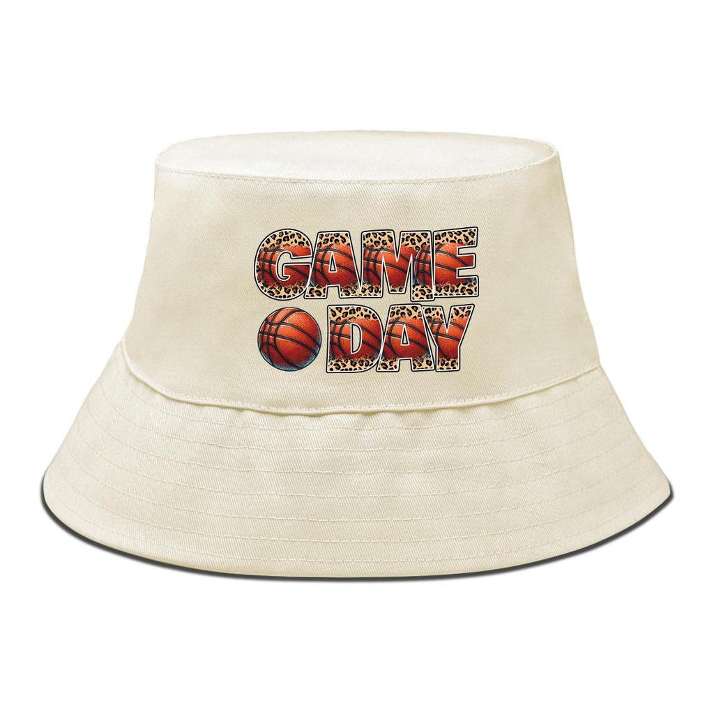 GAME DAY" Basketball-Print Fischerhut , Sonnenhut Bonbonfarbe Wendbar Strand- Angelhut
