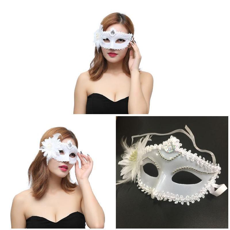 GOLD OR WHITE VELVET EYE MASK WITH FEATHERS ON HEADBAND ADULT FANCY DRESS PROP