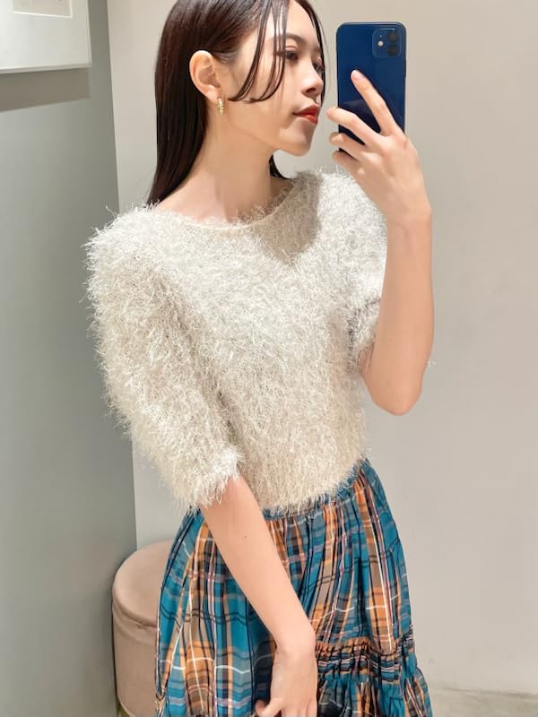 Lily Brown Fringe Feather Knit Top LWNT251059 IVR Women's