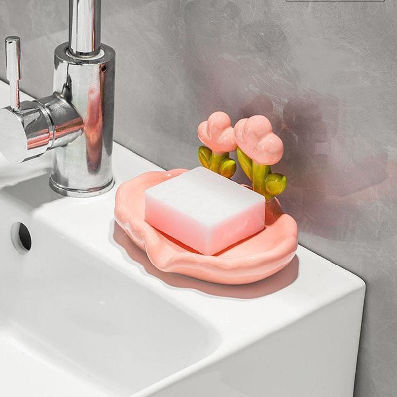 Decorative Soap Tray with Elegant Floral Pattern - Water Draining and Wall-Mounted Soap Container for Bathroom and Kitchen