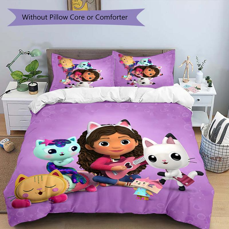 3pcs Gabby's Dollhouse1 pattern bedding set duvet cover set includes duvet cover &pillowcases, perfect all season bedroom decoration & gift