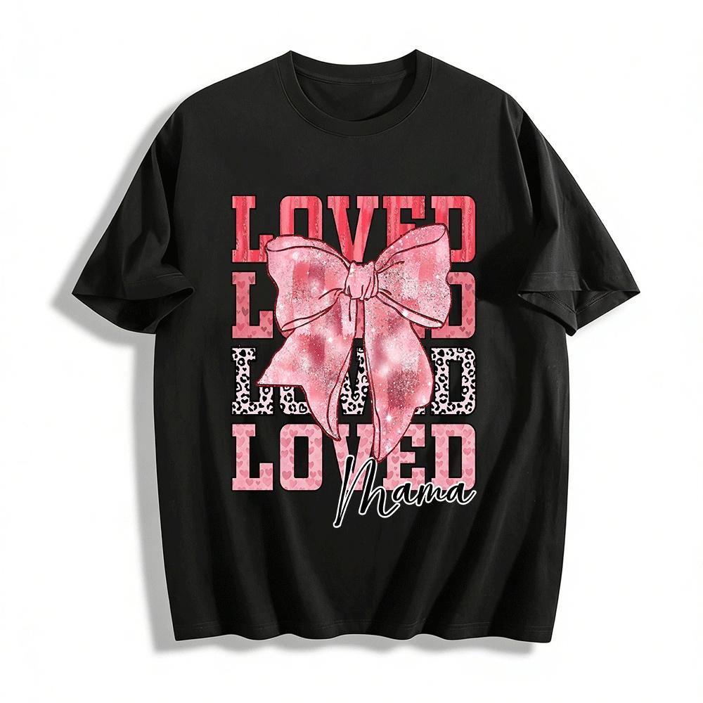 Loved Mama Bow Print Casual Top Women s Heart Leopard Graphic Tee Pure cotton T-shirt XXS