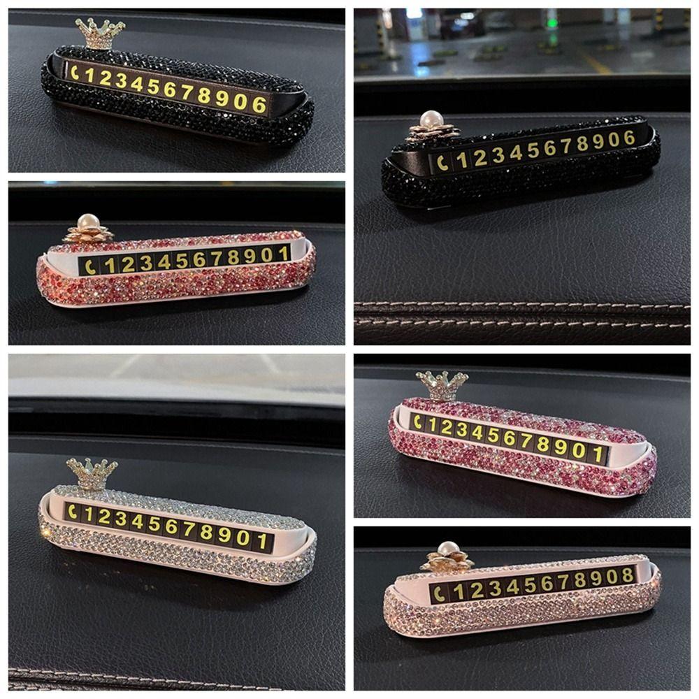 Rhinestone Car Temporary Parking Sign Luminescent Stop Sign Card Plate  Car Decoration