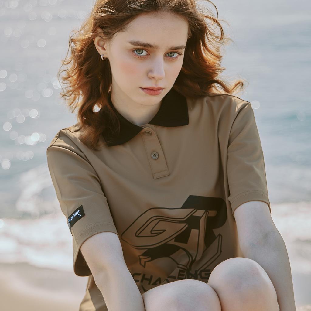 CHALLENGER Clgr Summer Cooling Material Women'S Oversized Short Sleeve T-Shirt Khaki Beige