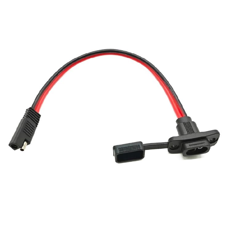 Covered Battery Connection Leads with Panel Mount 2 Pin Ends and Copper Conductors for Vehicle or Motorcycle Wiring Systems, 4 Pack