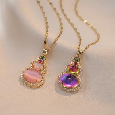 Colorful Lucky Bag Zircon Hanging Stainless Steel Necklace Gift for Women