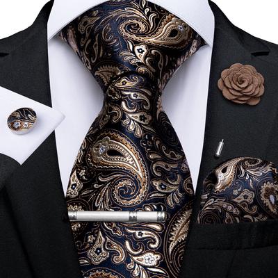 2020 Men's Luxury Necktie Set Paisley Silk Tie Hanky Cufflinks Boutonniere With Metal Tie Clip
